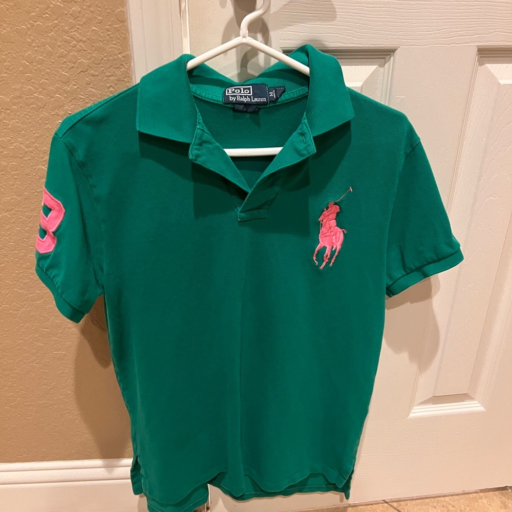 Polo by Ralph Lauren men’s' Green Polo Shirt with Pink Logo